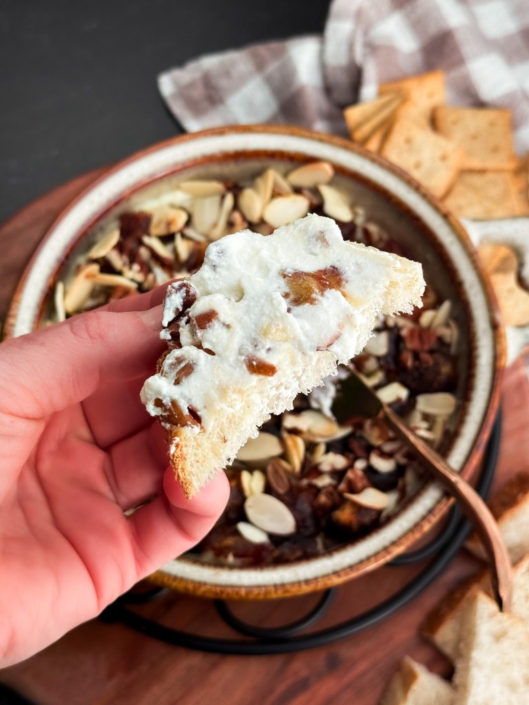 Baked Ricotta Appetizer with Dates, pecans, and almonds