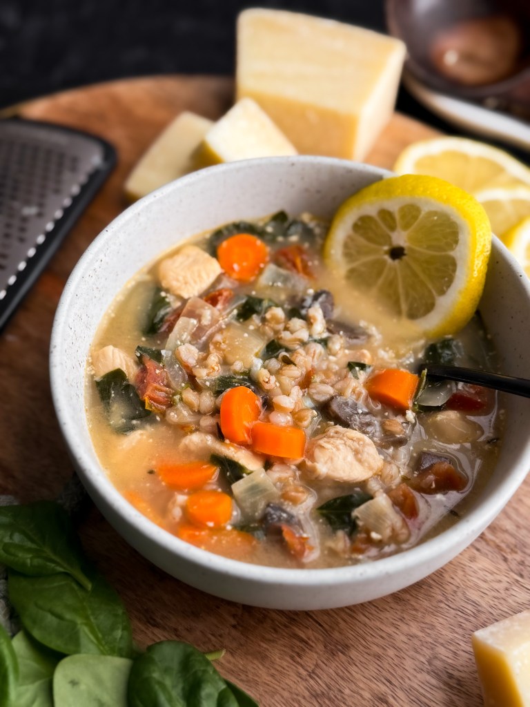 A Lemon Chicken Farro Soup like Mendocino Farms - the best lemon soup recipe ever!