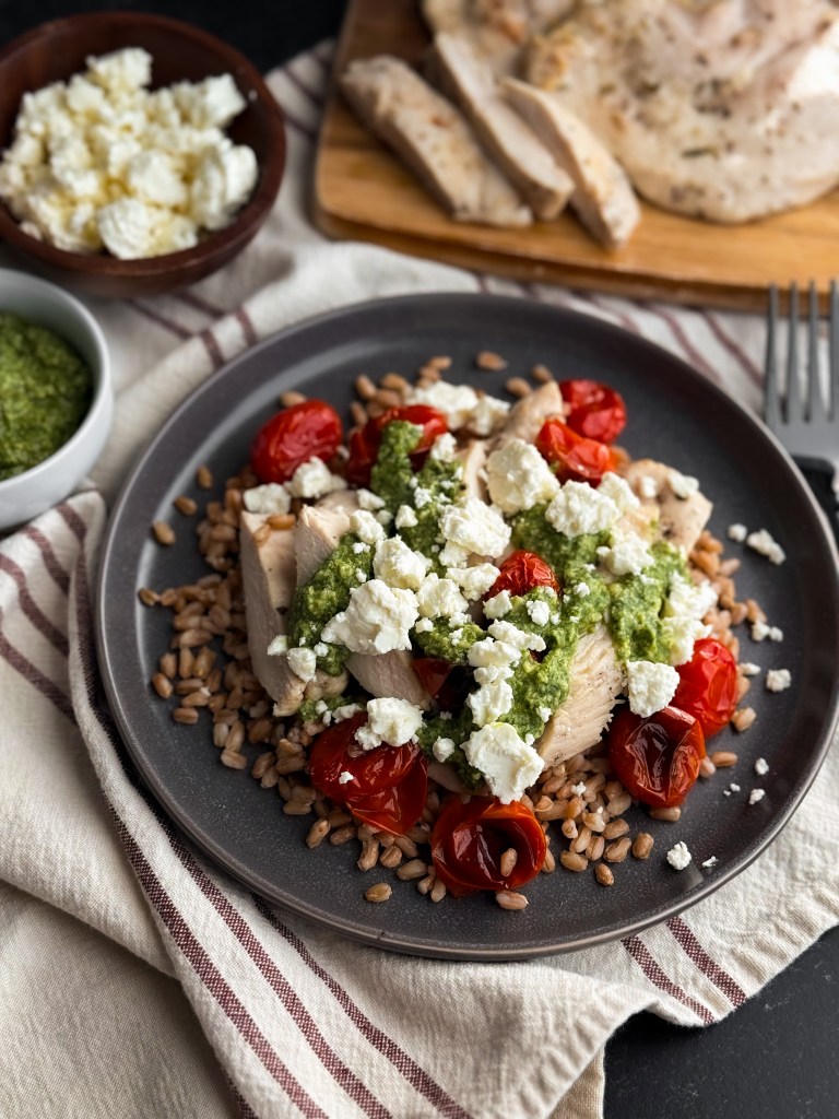 Pesto Chicken with Farro and Blistered Tomatoes by Home-Cooked Living