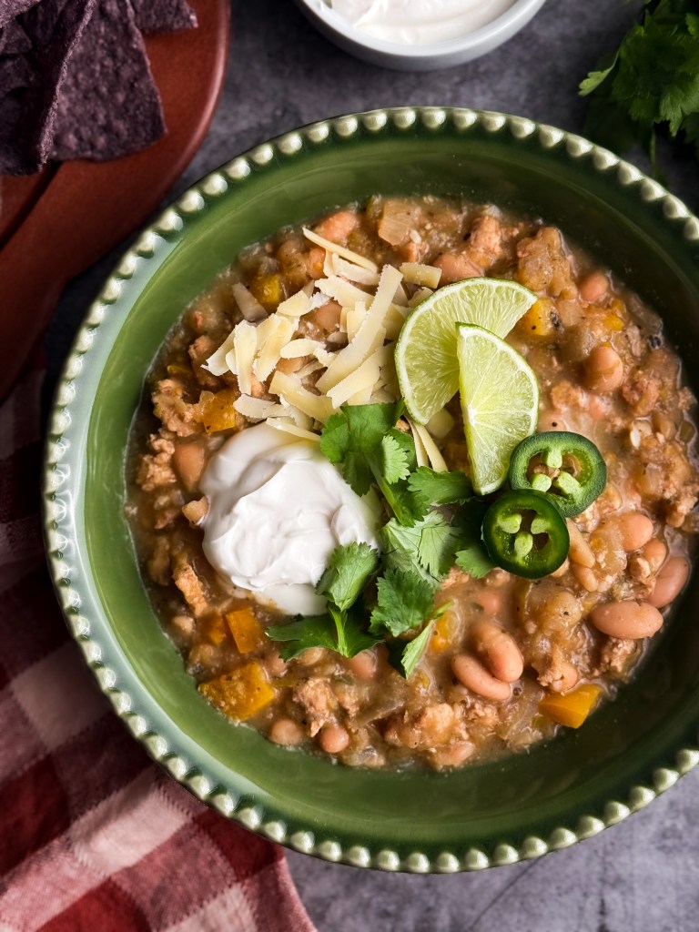 Salsa Verde Chicken Chili by home-cooked living.