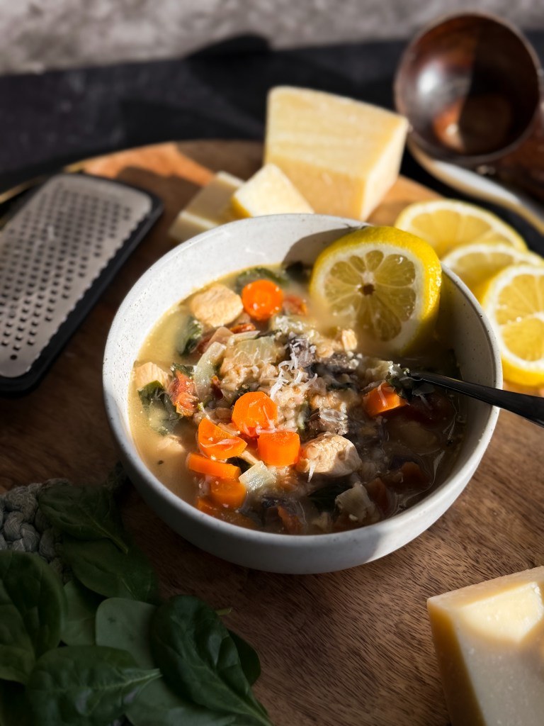 A Lemon Chicken Farro Soup like Mendocino Farms - the best lemon soup recipe ever!