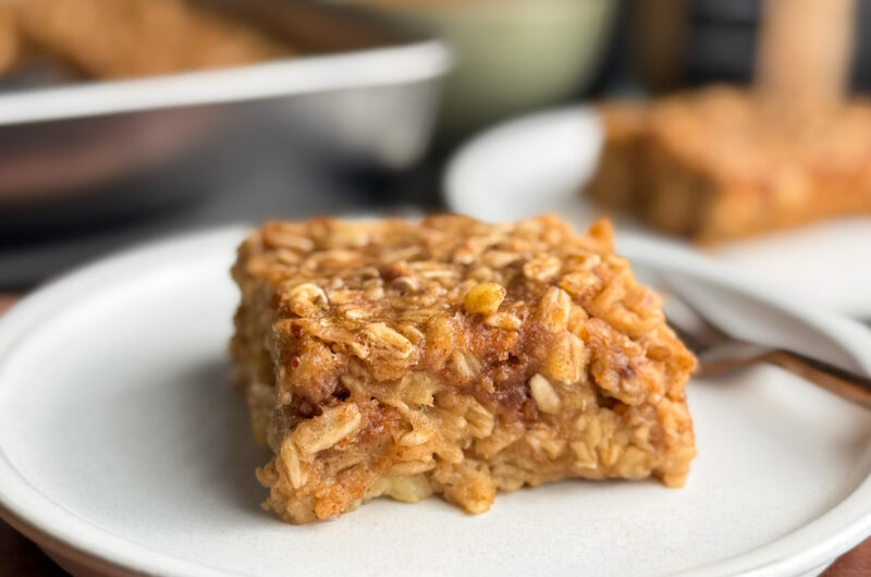 Cover photo for Almond Butter Banana Baked Oatmeal by Home-Cooked Living - a warm, cozy, and delicious breakfast that's perfect for meal-prepping, health fanatics, and those trying to eat more satiating breakfasts.