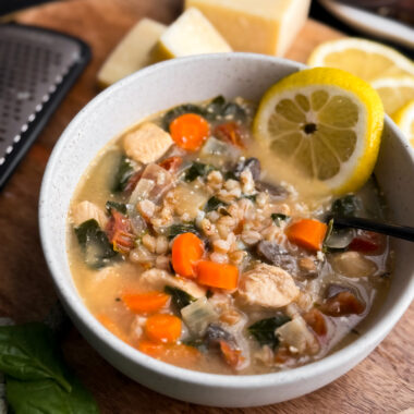 The best Lemon Chicken Farro Soup inspired by Mendocino Farms!