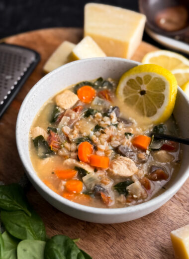 The best Lemon Chicken Farro Soup inspired by Mendocino Farms!
