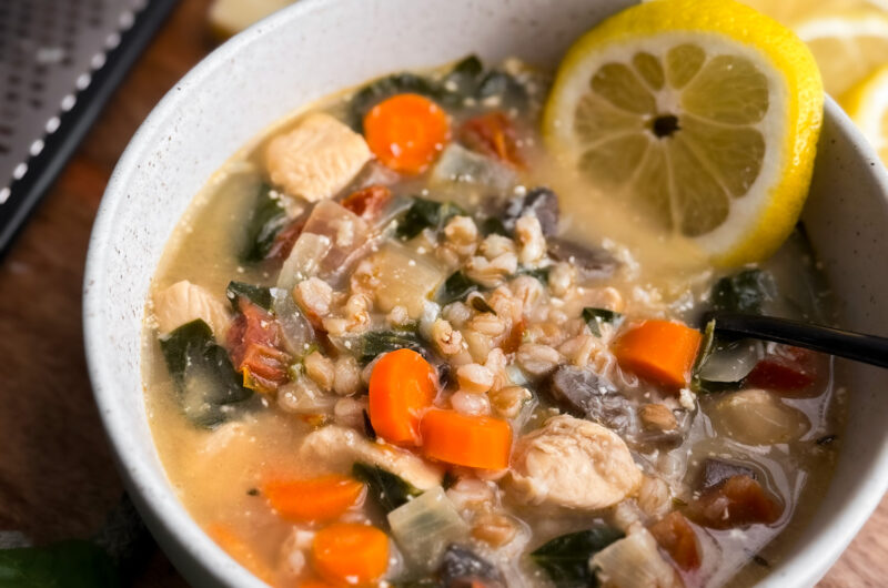 The best Lemon Chicken Farro Soup inspired by Mendocino Farms!