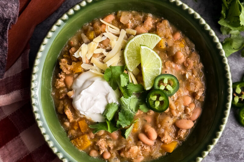 Salsa Verde Chicken Chili recipe by Home-Cooked Living, a healthy recipe website with simple, easy, and healthy recipes.