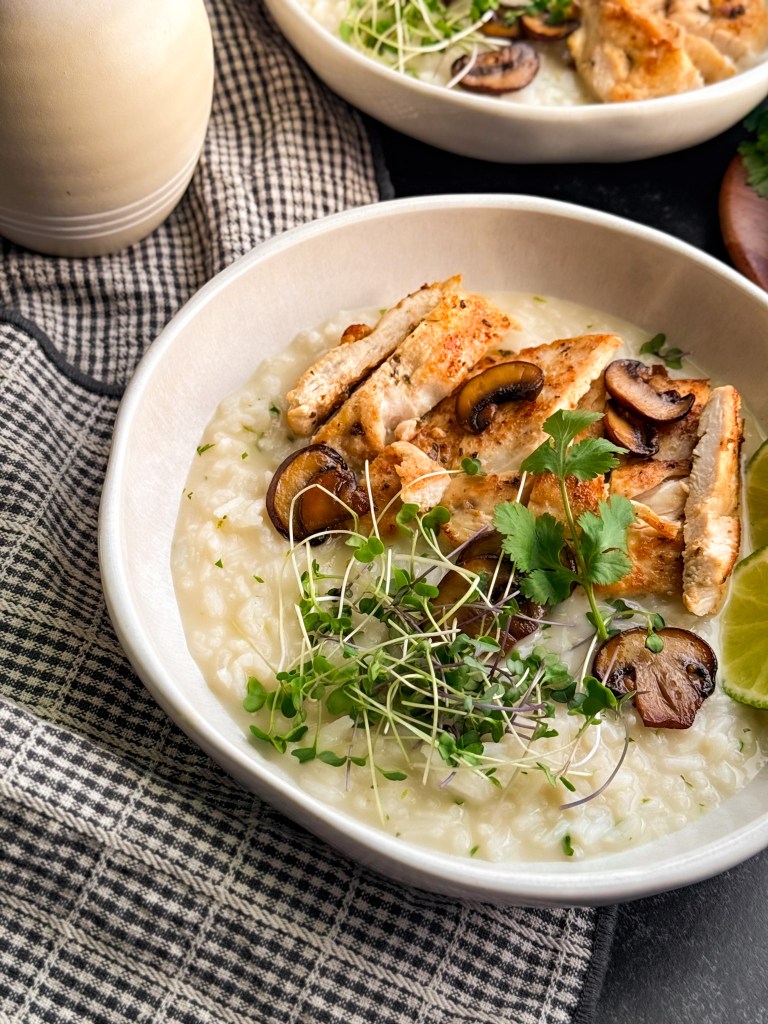 Brothy Coconut Lime Rice and Chicken nourish bowls - a great meal-prep idea!